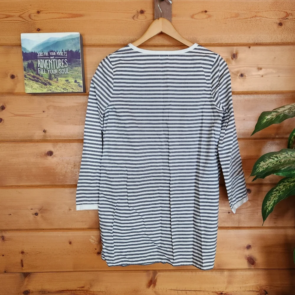 J. CREW 💜‎ Gray Stripe Pocket Tunic Shirt Dress Swim Cover Striped Shift C8759